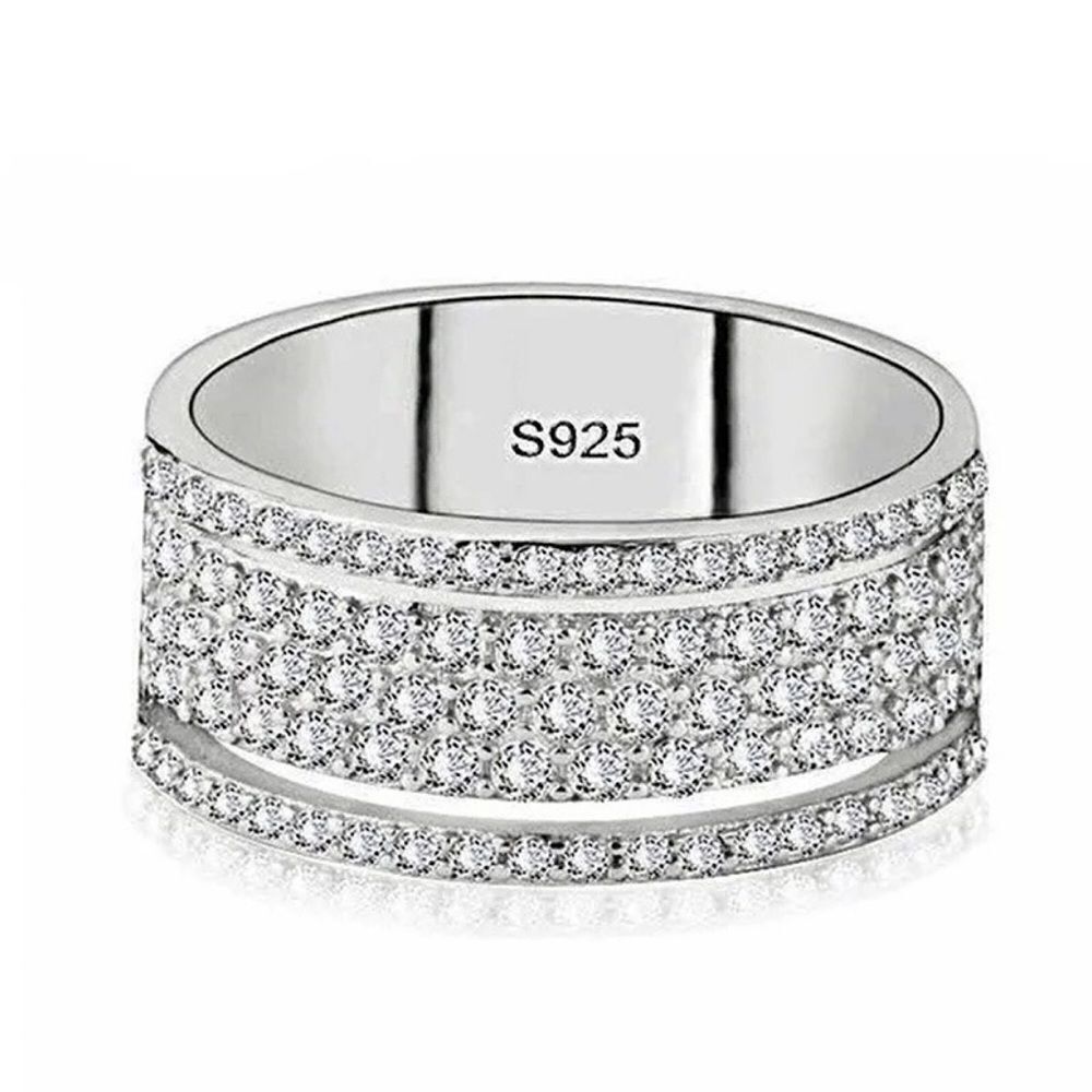💎A108💎 STUNNING STERLING SILVER RING WITH INLAID DIAMONDS